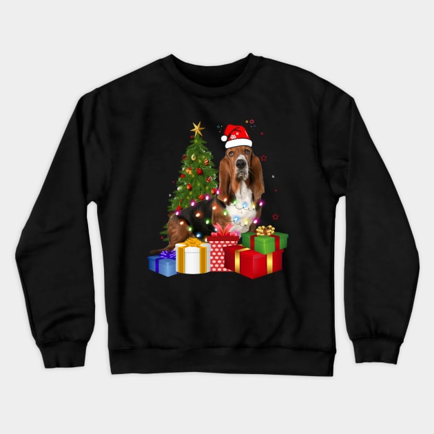 Basset Hound Christmas Tree Santa Hat Funny Xmas Gift Dog T-Shirt Crewneck Sweatshirt by CoolTees